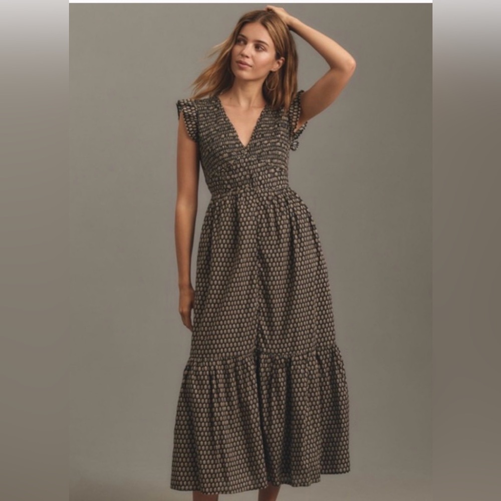 Anthropologie Peregrine Midi Dress - Neutral Motif